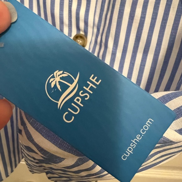 Cupshe Blue and White Button Down Ruffled Mini Sundress NWT - Picture 8 of 11